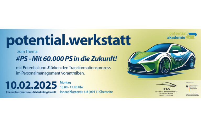 Titel Potentialwerkstatt mit futuristischen Auto